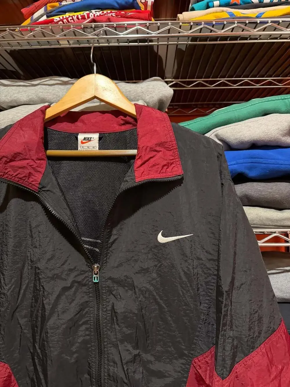 Vintage 90s Nike Colorblock Windbreaker Jacket Mens XL Black Burgundy White